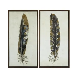 Framed Art-Kirkland's Home Gilded Feathers Canvas Art Prints, Set Of 2 Black/Gold