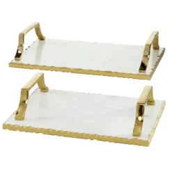Decorative Trays-Kirkland's Home Gilded White Ceramic Trays, Set Of 2 White/Gold