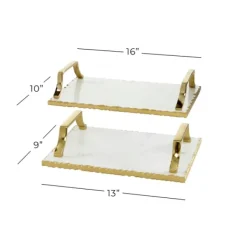 Decorative Trays-Kirkland's Home Gilded White Ceramic Trays, Set Of 2 White/Gold