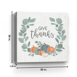 Wall Quotes & Signs-Kirkland's Home Give Thanks Eucalyptus Pumpkin Giclee Canvas Print Ivory/Green/Multi