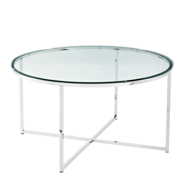 Coffee Tables-Kirkland's Home Glass & Chrome X-Base Coffee Table Clear