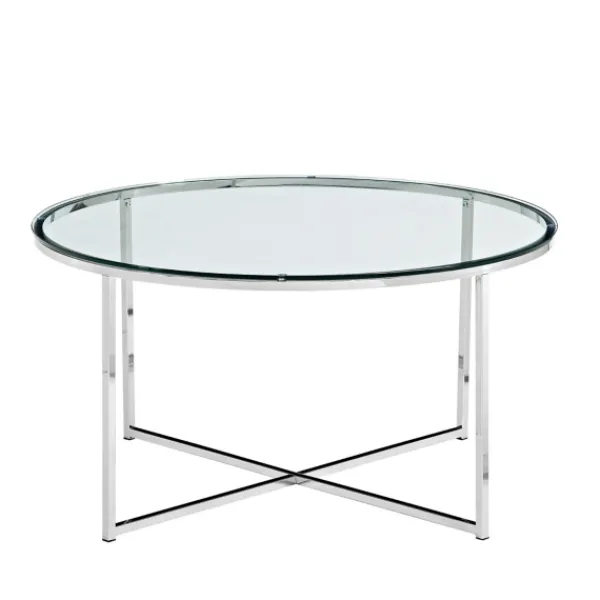 Coffee Tables-Kirkland's Home Glass & Chrome X-Base Coffee Table Clear