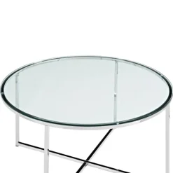 Coffee Tables-Kirkland's Home Glass & Chrome X-Base Coffee Table Clear