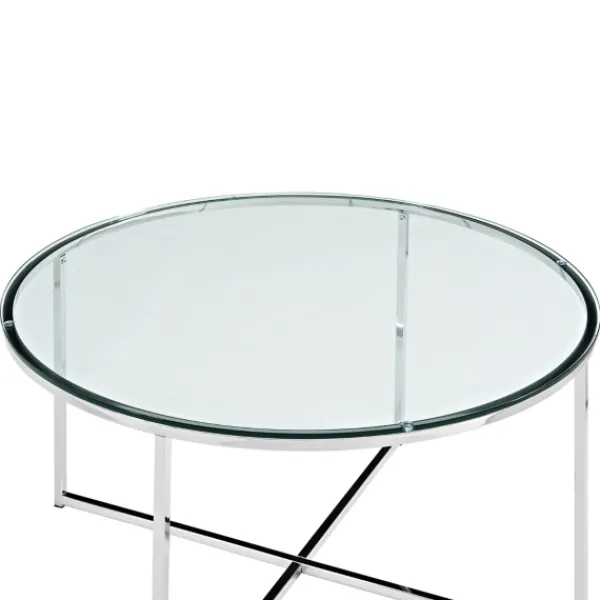 Coffee Tables-Kirkland's Home Glass & Chrome X-Base Coffee Table Clear