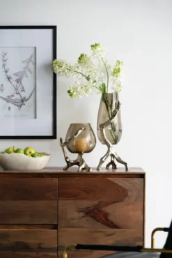 Candle Holders-Kirkland's Home Glass And Metal Driftwood Candle Holder Gold