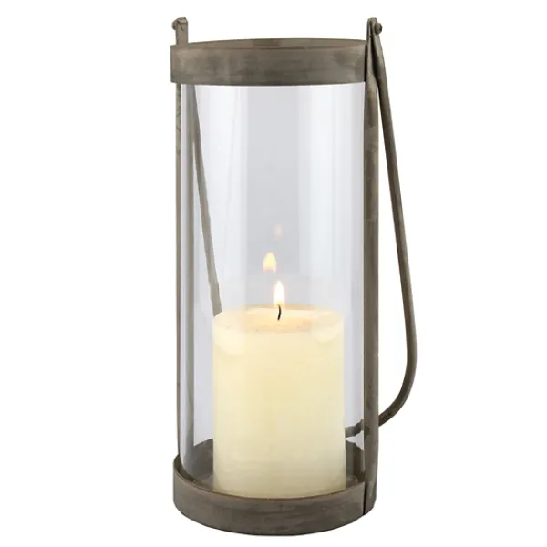 Lanterns-Kirkland's Home Glass And Rustic Metal Lantern Gray