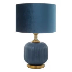 Table Lamps-Kirkland's Home Glass Base Round Velvet Shade Table Lamp Blue