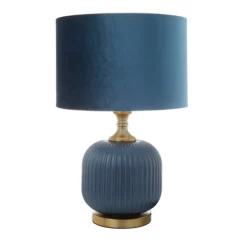 Table Lamps-Kirkland's Home Glass Base Round Velvet Shade Table Lamp Blue