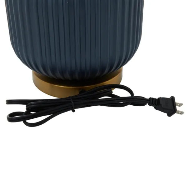 Table Lamps-Kirkland's Home Glass Base Round Velvet Shade Table Lamp Blue