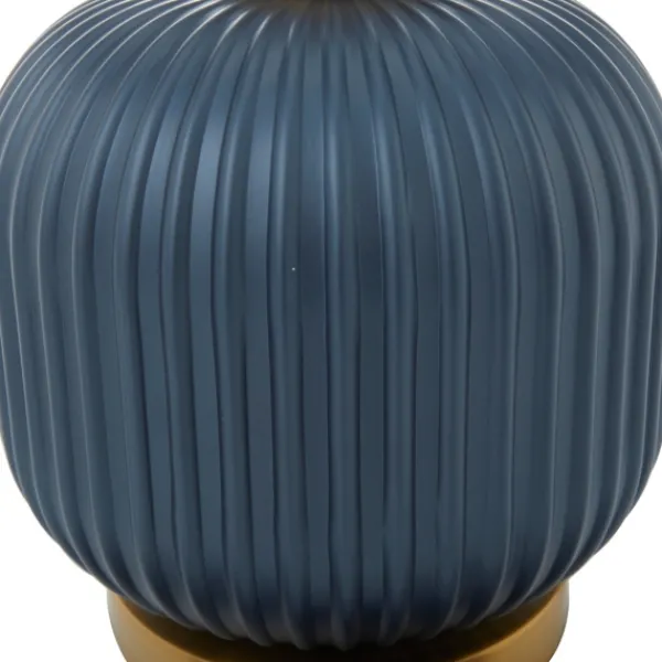 Table Lamps-Kirkland's Home Glass Base Round Velvet Shade Table Lamp Blue