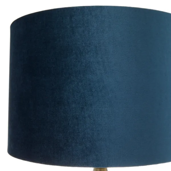 Table Lamps-Kirkland's Home Glass Base Round Velvet Shade Table Lamp Blue