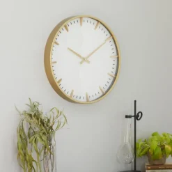 Clocks-Kirkland's Home Glass Frame Gold Accent Wall Clock White