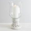 Candle Holders-Kirkland's Home Glass Hurricane With Petal Cement Base, 11 In. White