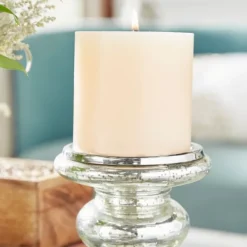 Candle Holders-Kirkland's Home Glass Ornate 2-Pc. Pillar Candle Holder Set Silver