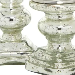 Candle Holders-Kirkland's Home Glass Ornate 2-Pc. Pillar Candle Holder Set Silver