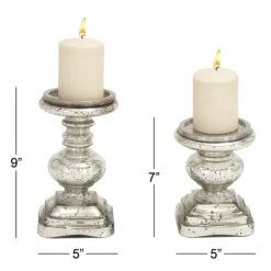Candle Holders-Kirkland's Home Glass Ornate 2-Pc. Pillar Candle Holder Set Silver