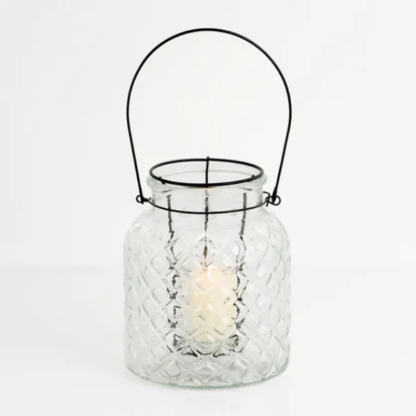 Lanterns-Kirkland's Home Glass Pressed And Metal Insert Lantern Clear/Black