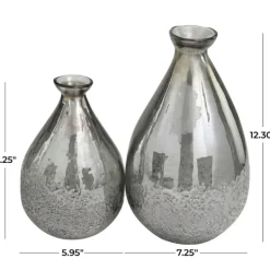 Vases-Kirkland's Home Glass Teardrop Textured Vases, Set Of 2 Silver