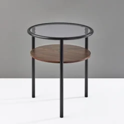 Accent & End Tables-Kirkland's Home Glass Top Accent Table With Wood Shelf Gray