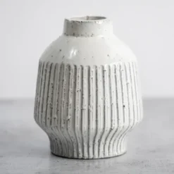 Vases-Kirkland's Home Glaze Ribbed Terracotta Vase, 10 In. White