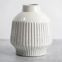 Vases-Kirkland's Home Glaze Ribbed Terracotta Vase, 12 In. White