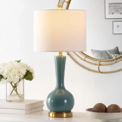 Table Lamps-Kirkland's Home Glazed Blue Glass Teardrop Table Lamp White