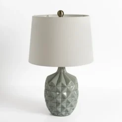 Table Lamps-Kirkland's Home Glazed Dusty Blue Geo Table Lamp Ivory