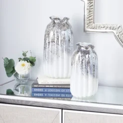 Vases-Kirkland's Home Glazed Gray Glass Vases, Set Of 2 Gray/White