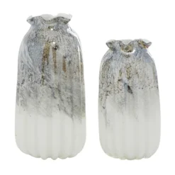 Vases-Kirkland's Home Glazed Gray Glass Vases, Set Of 2 Gray/White