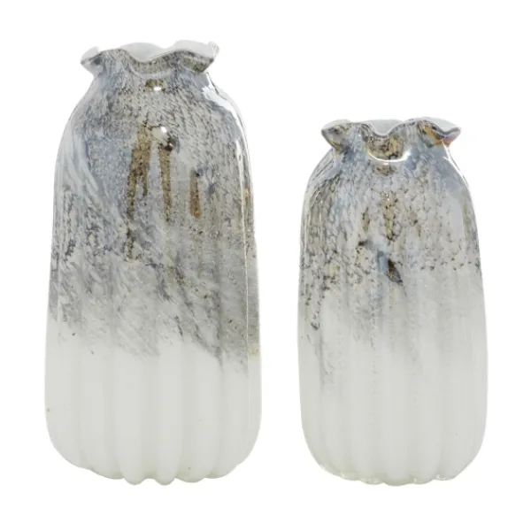 Vases-Kirkland's Home Glazed Gray Glass Vases, Set Of 2 Gray/White