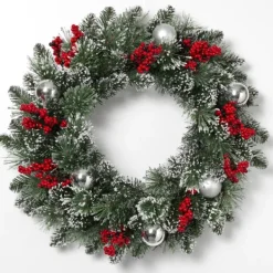 Wreaths-Kirkland's Home Glitter Pine Wreath With Berries And Ornaments Red/Green