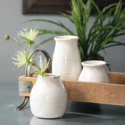 Vases-Kirkland's Home Glossy Curved Vases, Set Of 3 White