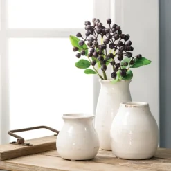 Vases-Kirkland's Home Glossy Curved Vases, Set Of 3 White
