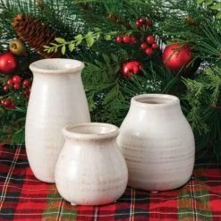 Vases-Kirkland's Home Glossy Curved Vases, Set Of 3 White
