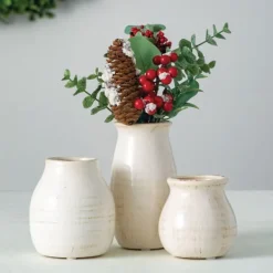 Vases-Kirkland's Home Glossy Curved Vases, Set Of 3 White
