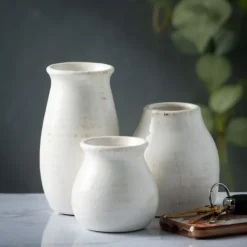 Vases-Kirkland's Home Glossy Curved Vases, Set Of 3 White
