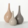 Vases-Kirkland's Home Glossy Earth Tone 3-Pc. Decorative Vase Set Brown/Tan/Gray