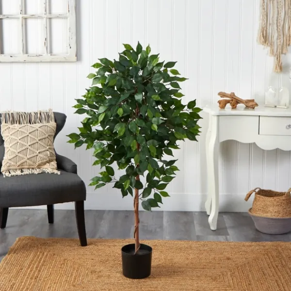 Trees & Topiaries-Kirkland's Home Glossy Leaf Ficus Tree In Black Nursery Planter