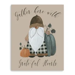 Wall Quotes & Signs-Kirkland's Home Gnome Pumpkin Grateful Hearts Giclee Canvas Print Tan/Brown/Multi