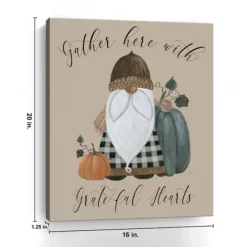Wall Quotes & Signs-Kirkland's Home Gnome Pumpkin Grateful Hearts Giclee Canvas Print Tan/Brown/Multi