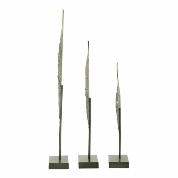 Statues & Figurines-Kirkland's Home Gold And Black Metal Leaf Statues, Set Of 3 Black/Gold