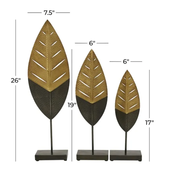 Statues & Figurines-Kirkland's Home Gold And Black Metal Leaf Statues, Set Of 3 Black/Gold