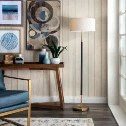 Floor Lamps-Kirkland's Home Gold And Black Simple Stem Floor Lamp White