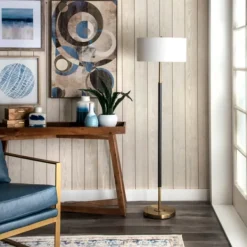 Floor Lamps-Kirkland's Home Gold And Black Simple Stem Floor Lamp White