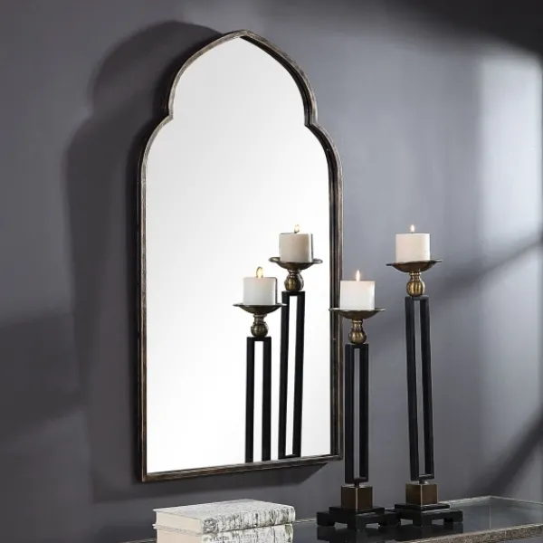 Decorative Mirrors-Kirkland's Home Gold And Bronze Metal Arch Mirror