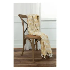 Blankets & Throws-Kirkland's Home Gold And Ivory Striped Cotton Throw Gold/Ivory