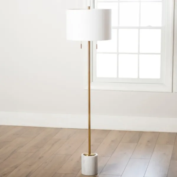 Floor Lamps-Kirkland's Home Gold And Marble Base Floor Lamp White