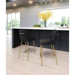 Bar Stools & Counter Height Stools-Kirkland's Home Gold And Velvet Counter Stool Black