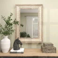 Decorative Mirrors-Kirkland's Home Gold And White Washed Carved Frame Mirror