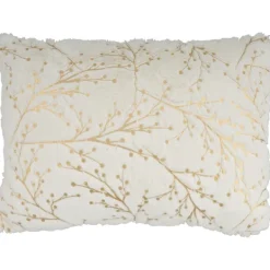 Pillows-Kirkland's Home Gold Branches Faux Fur Lumbar Pillow White/Gold